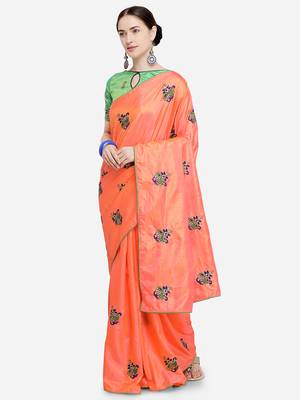 Peach embroidered art silk saree with blouse 3