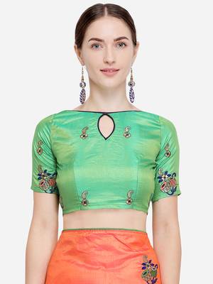 Peach embroidered art silk saree with blouse 4
