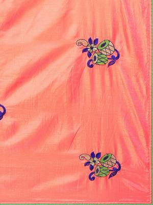 Peach embroidered art silk saree with blouse 5