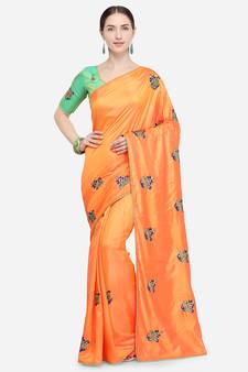 Orange Embroidered Art Silk Saree With Blouse