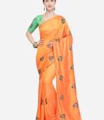 Orange Embroidered Art Silk Saree With Blouse