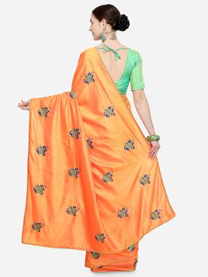 Orange Embroidered silk blend Saree With Blouse 2