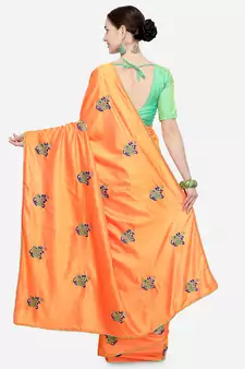 Orange Embroidered Art Silk Saree With Blouse