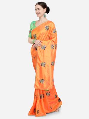 Orange Embroidered silk blend Saree With Blouse 3
