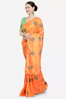 Orange Embroidered Art Silk Saree With Blouse