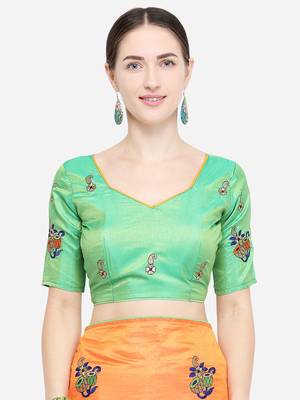 Orange Embroidered silk blend Saree With Blouse 4