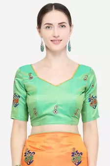 Orange Embroidered Art Silk Saree With Blouse