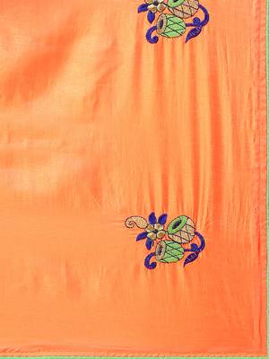 Orange Embroidered silk blend Saree With Blouse 5