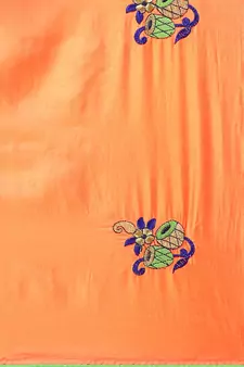 Orange Embroidered Art Silk Saree With Blouse