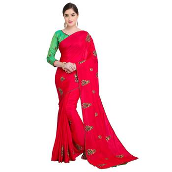 Pink Embroidered Art Silk Saree With Blouse 1