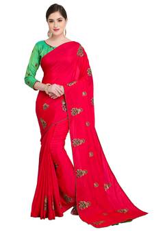 Pink Embroidered Art Silk Saree With Blouse