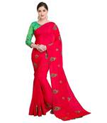 Pink Embroidered Art Silk Saree With Blouse