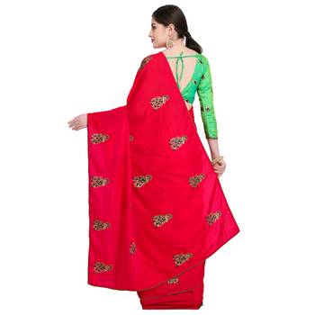 Pink Embroidered Art Silk Saree With Blouse 2