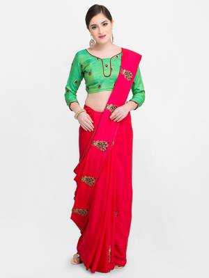Pink Embroidered Art Silk Saree With Blouse 5