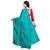 Teal embroidered art silk saree with blouse