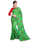 Parrot Green Embroidered Art Silk Saree With Blouse