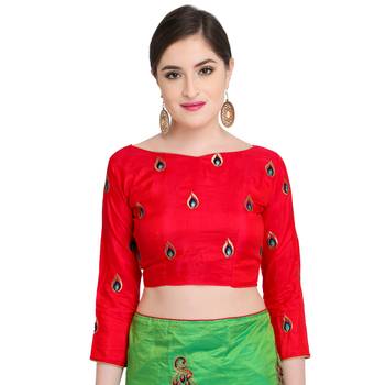 Parrot Green Embroidered Art Silk Saree With Blouse 3