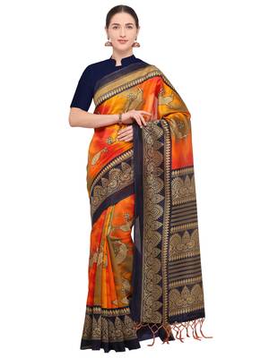Multicolor printed art silk saree with blouse 1