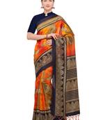 Multicolor printed art silk saree with blouse