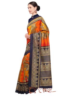 Multicolor printed art silk saree with blouse 2