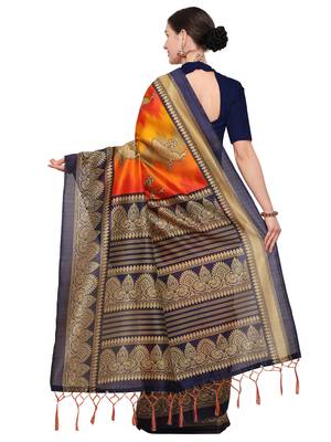 Multicolor printed art silk saree with blouse 3