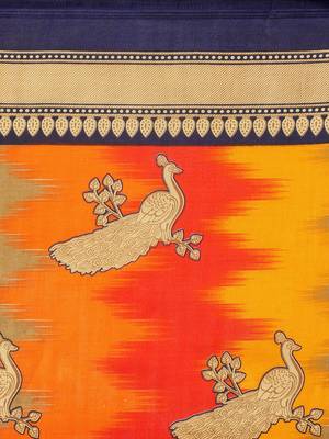 Multicolor printed art silk saree with blouse 5