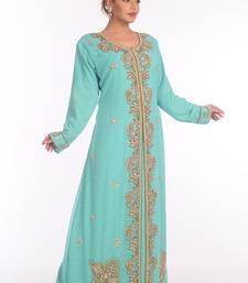 Turquoise Georgette Embroidered Zari Work Islamic Kaftans