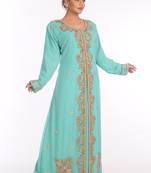 Turquoise Georgette Embroidered Zari Work Islamic Kaftans