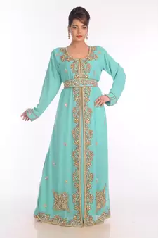 Turquoise Georgette Embroidered Zari Work Islamic Kaftans