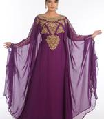 Purple Georgette Embroidered Zari Work Islamic Kaftans