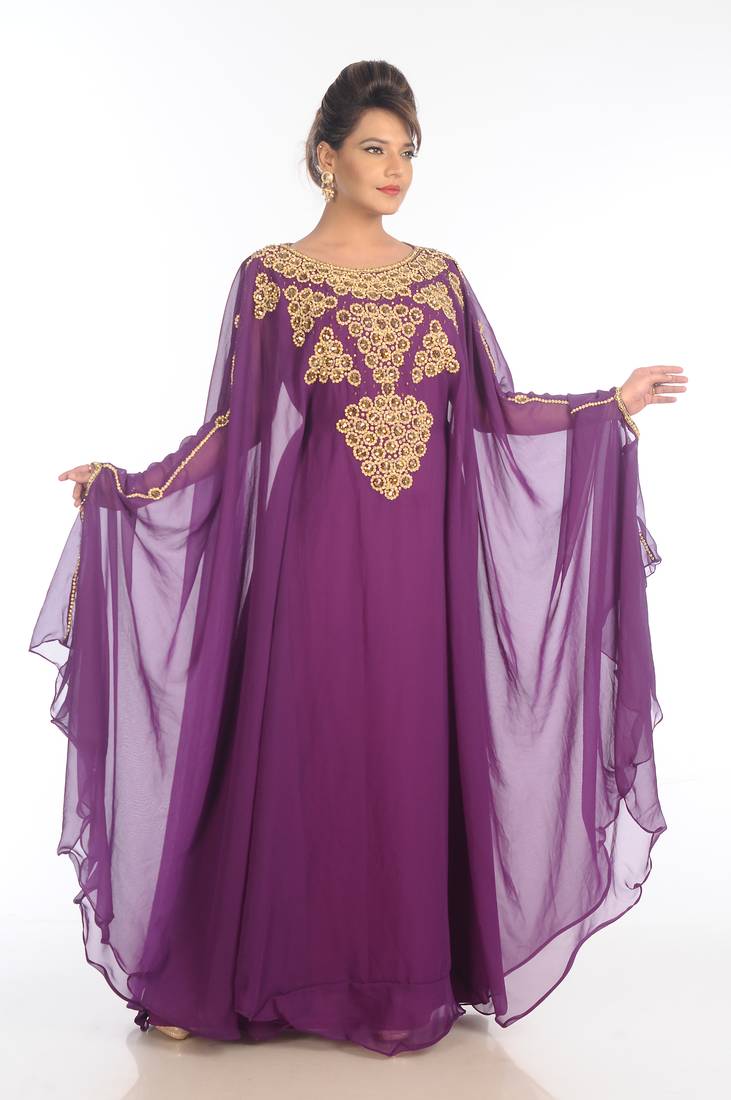 Purple Georgette Embroidered Zari Work Islamic Kaftans