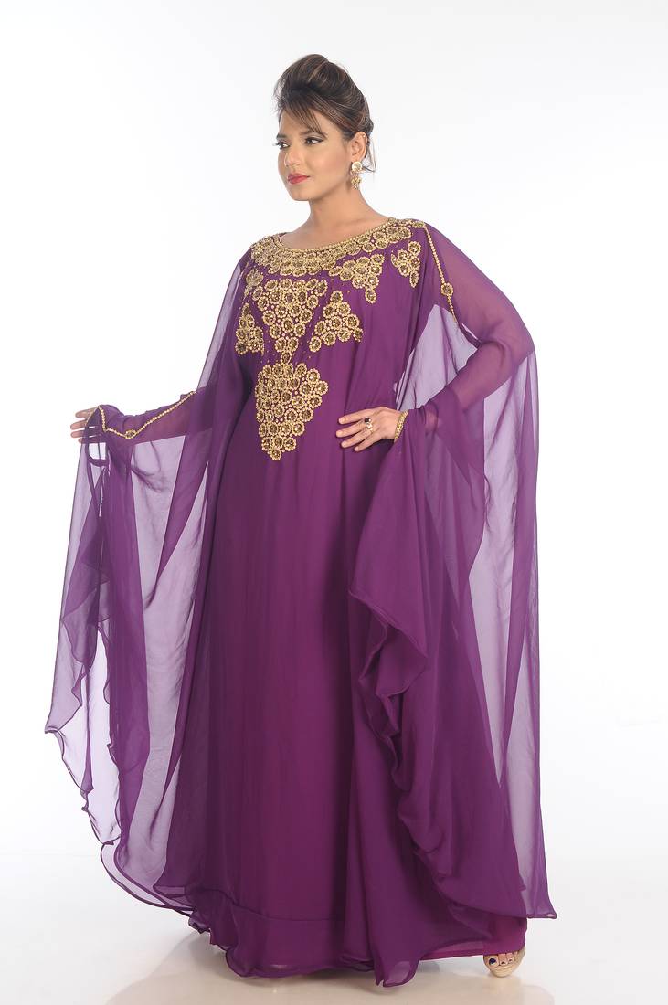 Purple Georgette Embroidered Zari Work Islamic Kaftans