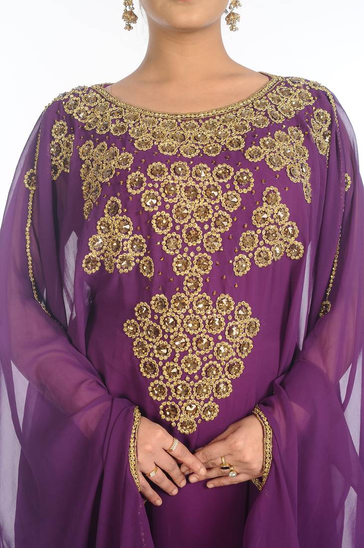 Purple Georgette Embroidered Zari Work Islamic Kaftans