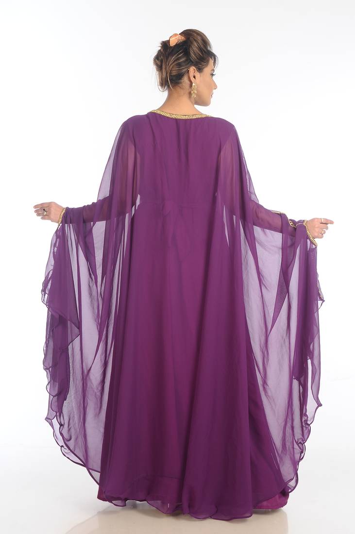 Purple Georgette Embroidered Zari Work Islamic Kaftans
