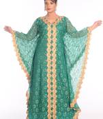 Green Net Embroidered Zari Work Islamic Kaftans