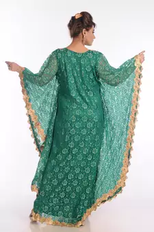 Green Net Embroidered Zari Work Islamic Kaftans