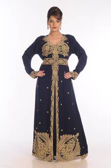 Navy Blue Georgette Embroidered Zari Work Islamic Kaftans