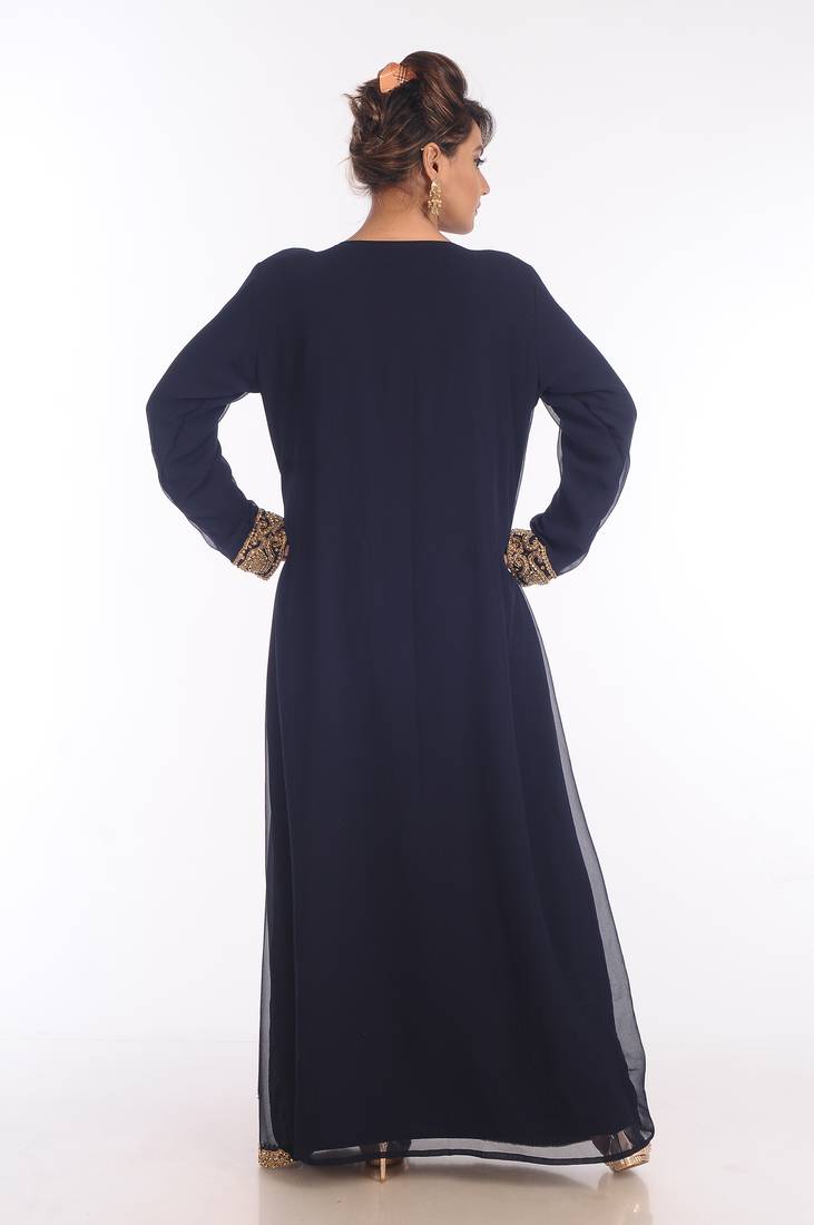 Navy Blue Georgette Embroidered Zari Work Islamic Kaftans
