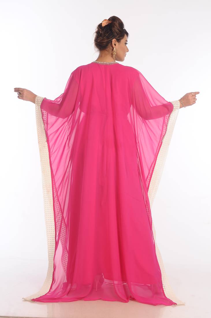 Pink Georgette Embroidered Zari Work Islamic Kaftans