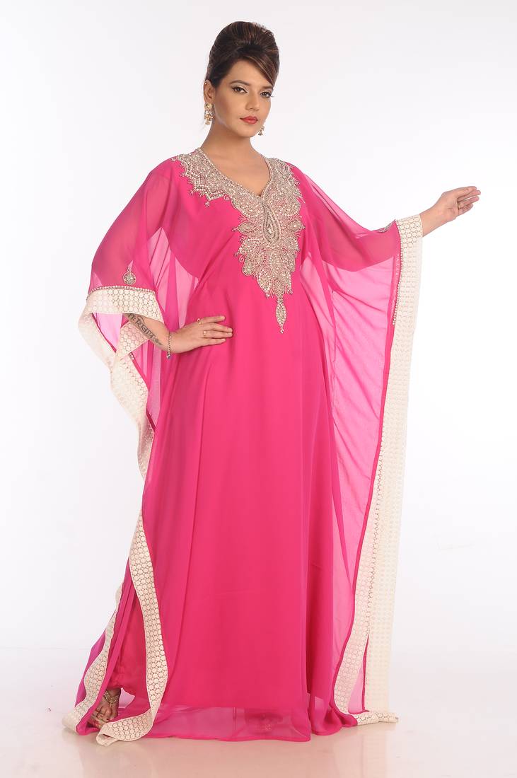 Pink Georgette Embroidered Zari Work Islamic Kaftans