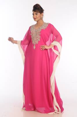 Pink Georgette Embroidered Zari Work Islamic Kaftans 4
