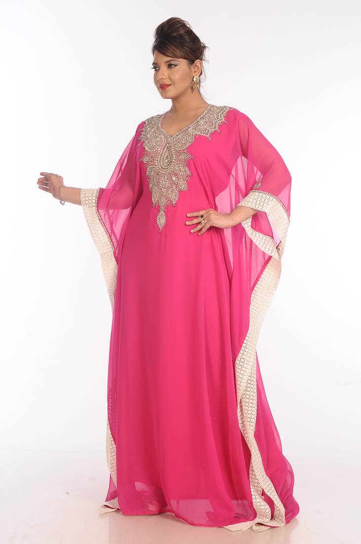 Pink Georgette Embroidered Zari Work Islamic Kaftans