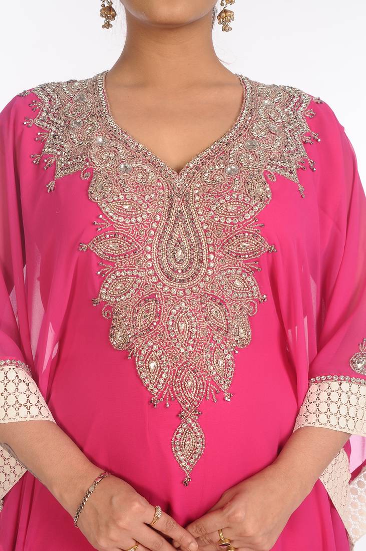 Pink Georgette Embroidered Zari Work Islamic Kaftans