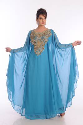 Blue Georgette Embroidered Zari Work Islamic Kaftans 1