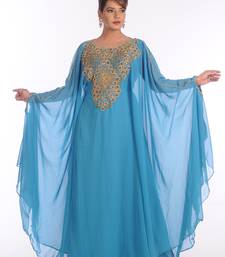 Blue Georgette Embroidered Zari Work Islamic Kaftans