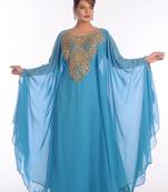 Blue Georgette Embroidered Zari Work Islamic Kaftans