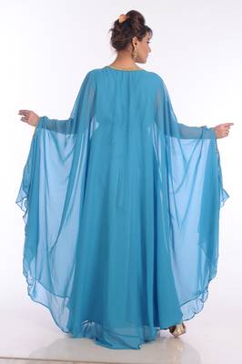 Blue Georgette Embroidered Zari Work Islamic Kaftans 2
