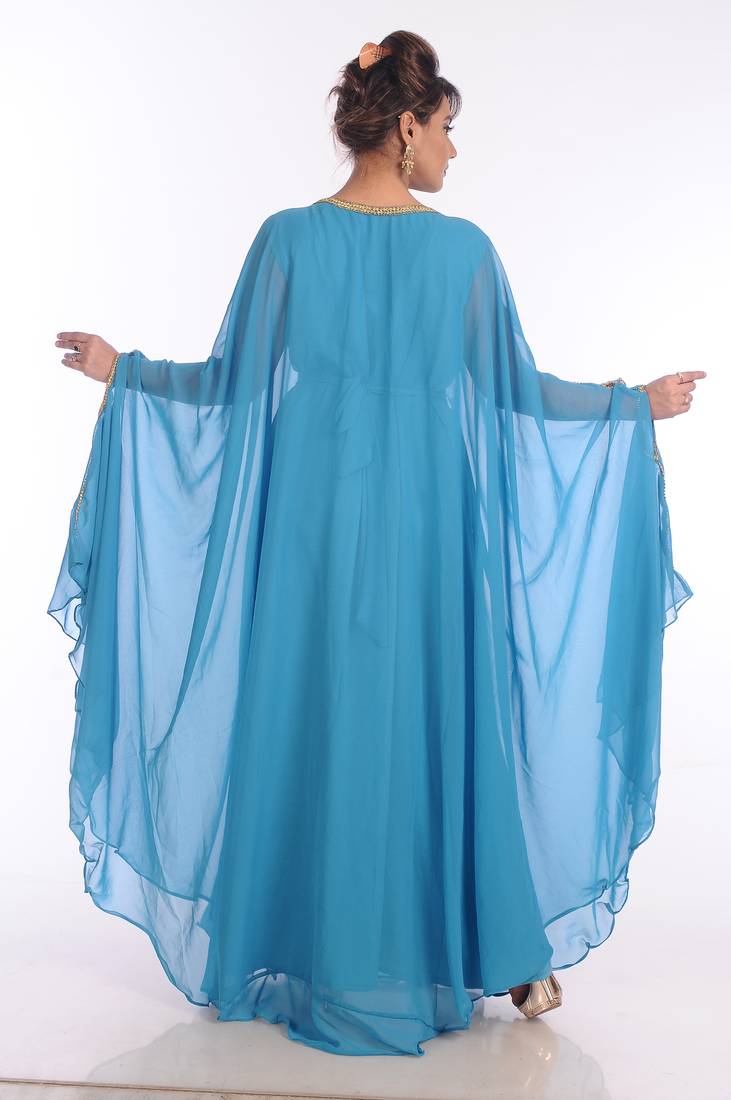 Blue Georgette Embroidered Zari Work Islamic Kaftans