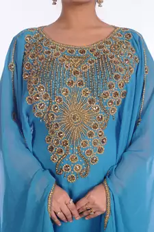 Blue Georgette Embroidered Zari Work Islamic Kaftans