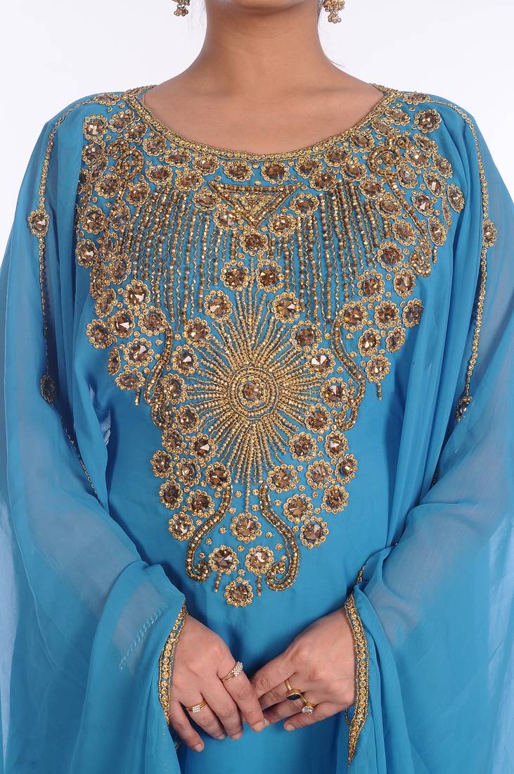 Blue Georgette Embroidered Zari Work Islamic Kaftans